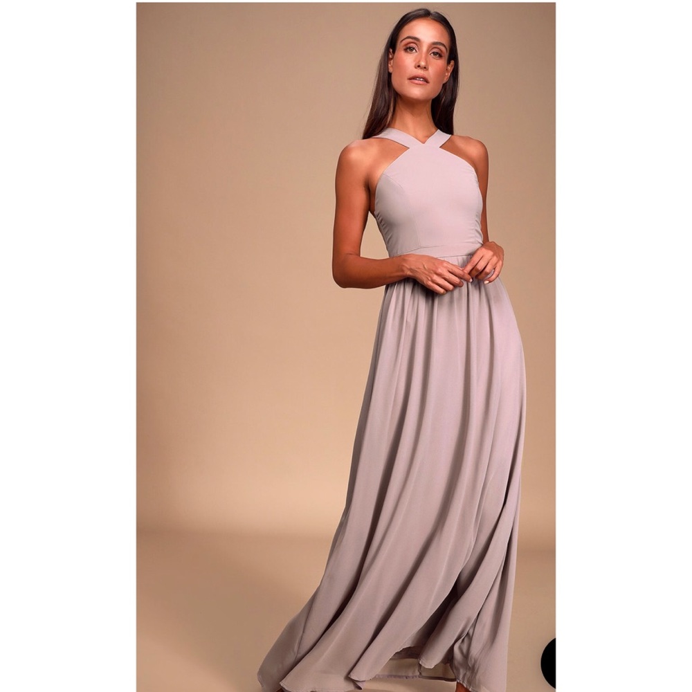 Lulu's Air of Romance Taupe Maxi Dress